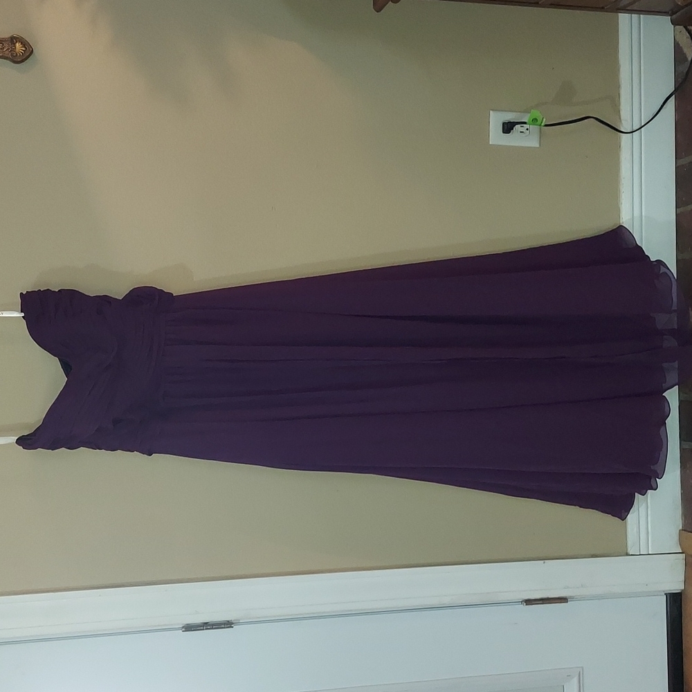 Strapless eggplant bridesmaid or prom dress